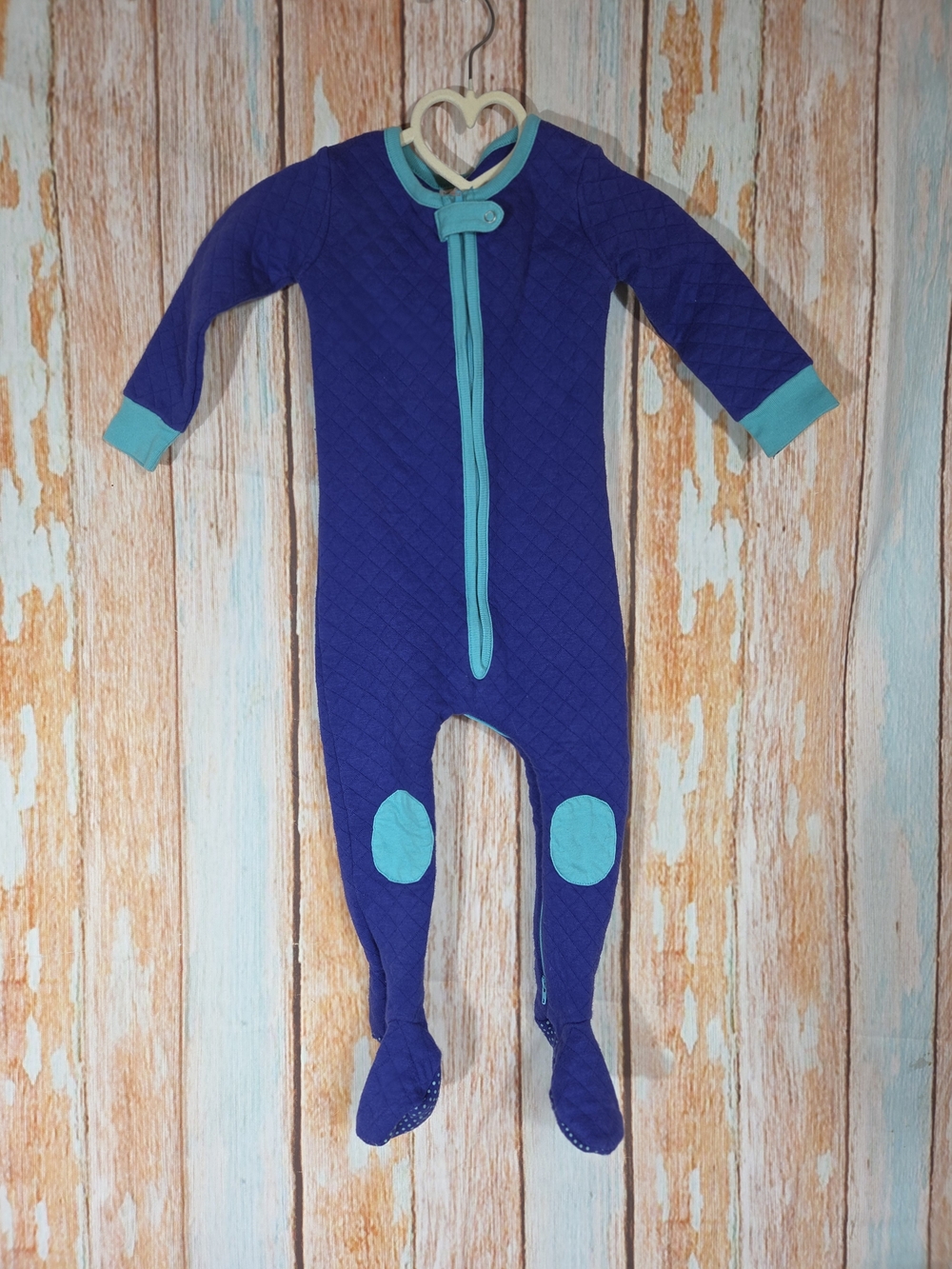 Baby Deedee Kids Quilted One-Piece Footed Pajamas in Navy and Teal. Size 12-18m.